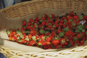 San Pantaleo market, local strawberries and blackberries